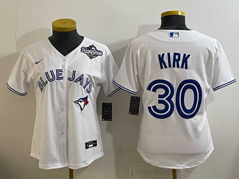 Women 2025 Toronto Blue Jays #30 Kirk white Game Nike MLB Jersey style 003->women mlb jersey->Women Jersey